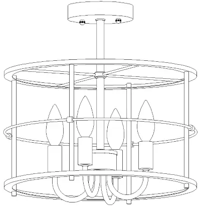 ZEVNI A04721 4-Light 13.8-Inch Black-Brass Semi-Flush Mount Light