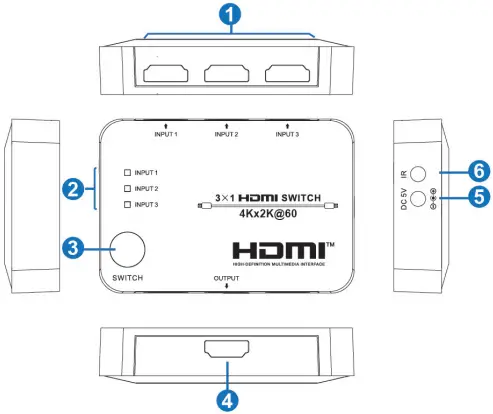 DYNALINK A3087C 18Gbps 3 Way HDMI Switcher A1