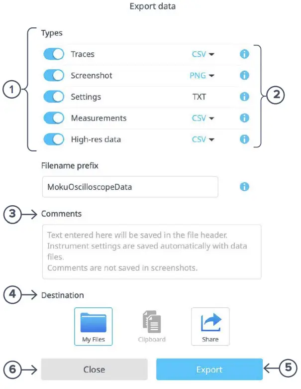 Moku Go Portable Hardware Platform - Export data