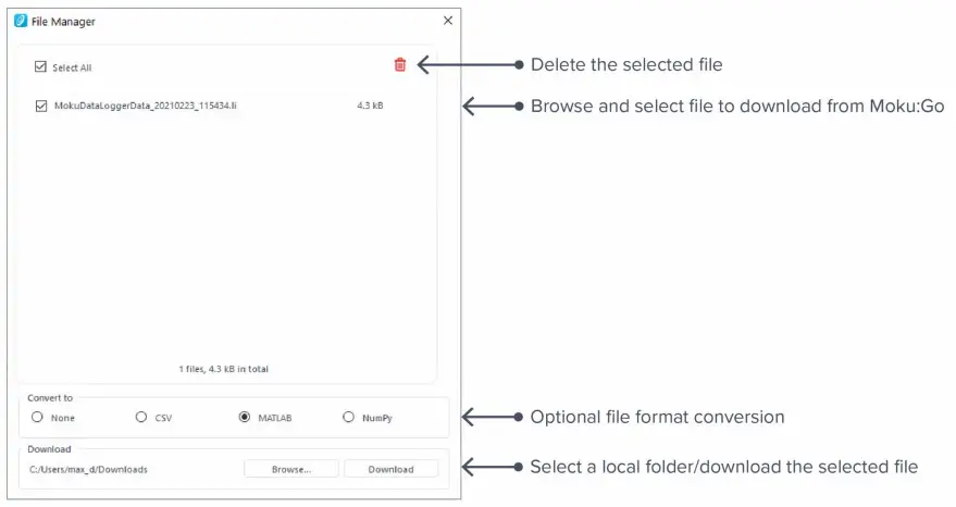Moku Go Portable Hardware Platform - File Manager