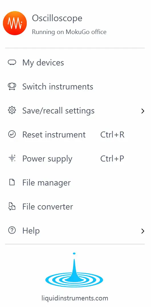 Moku Go Portable Hardware Platform - Main menu