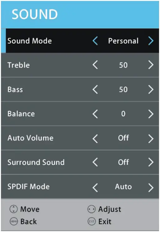 BLAUPUNKT BP4000F 40 Inch Full HD TV - SOUND SETTINGS
