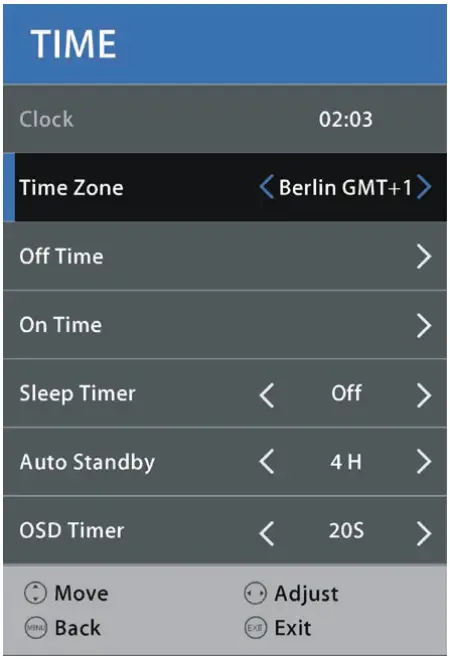 BLAUPUNKT BP4000F 40 Inch Full HD TV - TIME SETTINGS