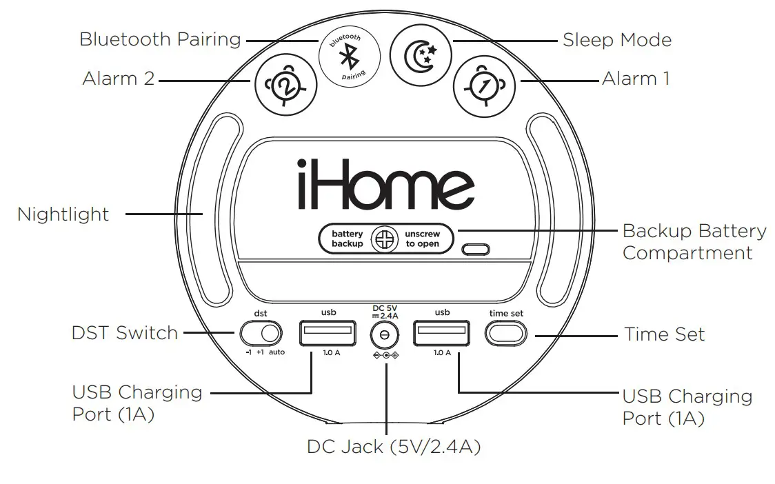 iHOME iBT235 Power Clock Bluetooth Speaker + Two USB Charging Ports - iHOME iBT235 Power Clock Bluetooth Speaker + Two USB Charging Ports - FEATURES
