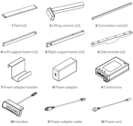 ERGOLUX Dual Motor 2 Section LEG Standing Desk - COMPONENTS