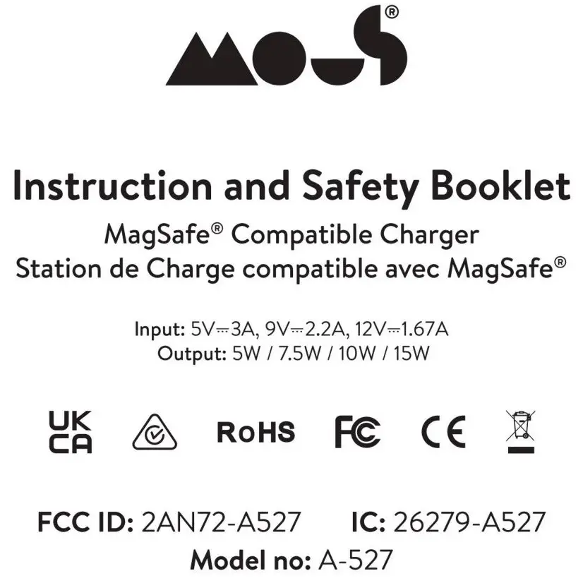 Mous A-527 MagSafe Compatible Charger Instructions