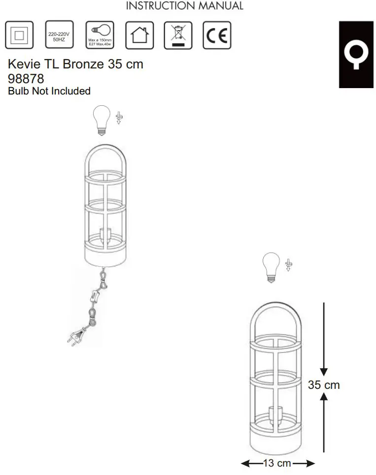 QAZQA Kevie TL Bronze 35 cm Instruction Manual