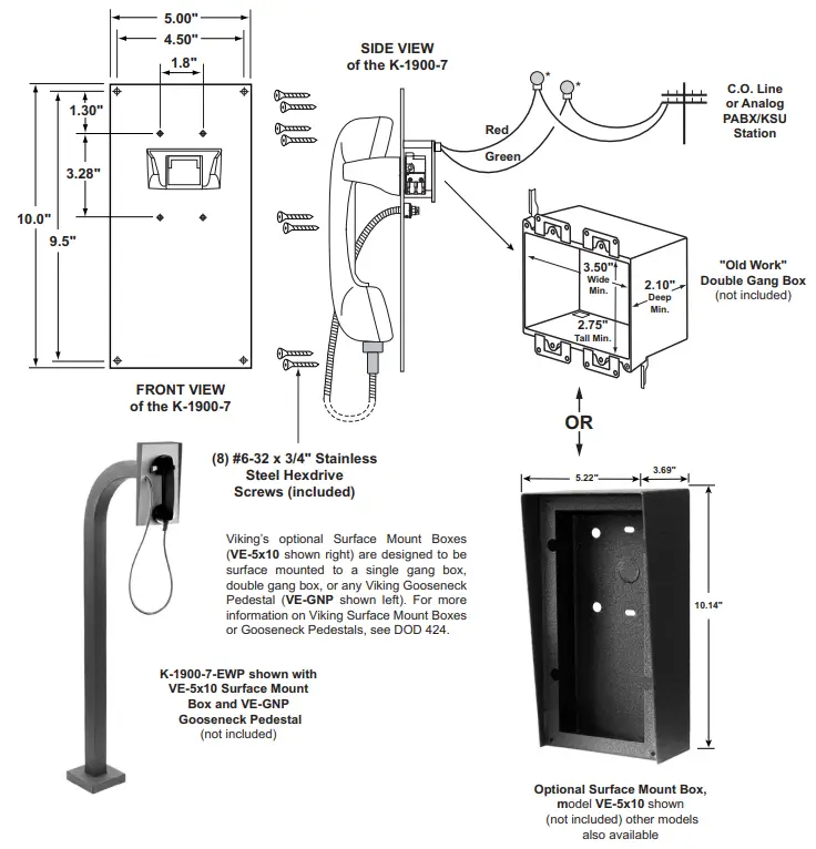 VIKING K 1900 7 Series Hot Line Panel Phone - Installation and Mounting