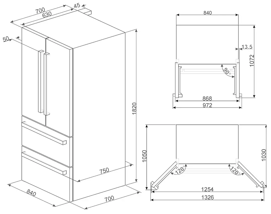 smeg FQ55FX2PE Side by Side Fridge Freezer - fig