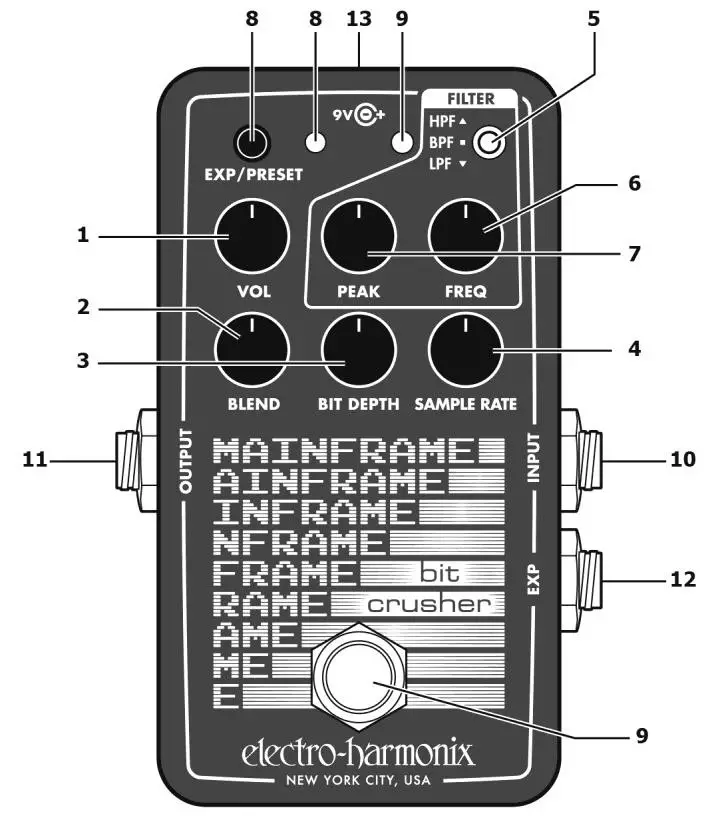 electro-harmonix MAINFRAME Bit Crusher Effect Pedal