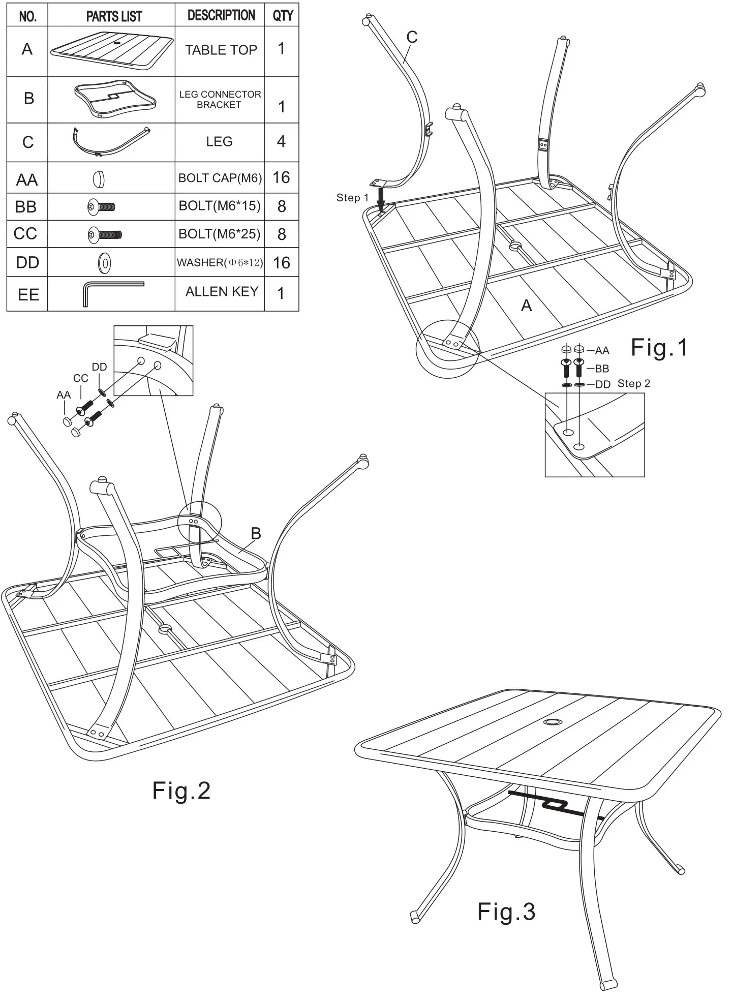 CASTLECREEK 719719 5-Piece Outdoor Dining Patio Set - Fig 1,2,3
