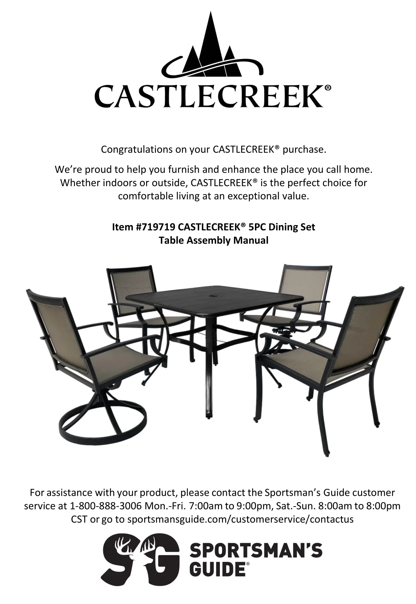 CASTLECREEK 719719 5-Piece Outdoor Dining Patio Set Instruction Manual