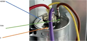 Identify the capacitor terminals