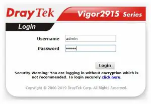 DrayTek Vigor2915 Series Dual- Login