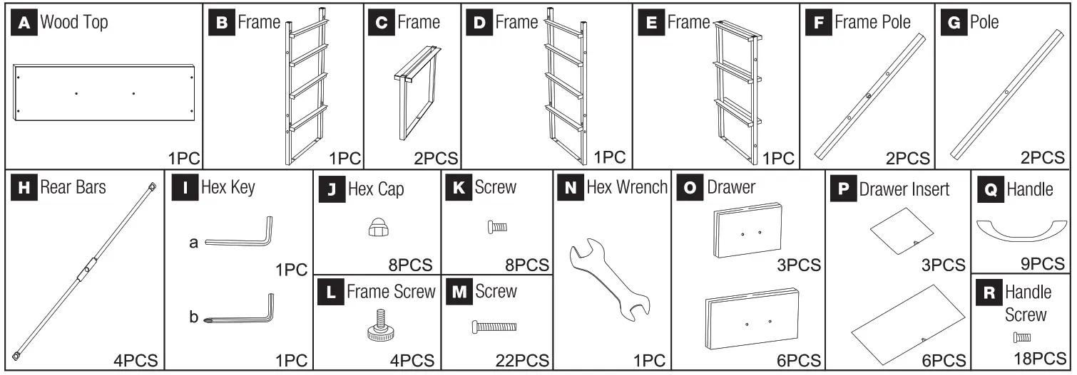 SORBUS DRW-9D-RUB 9 Drawer Storage - pakage contence