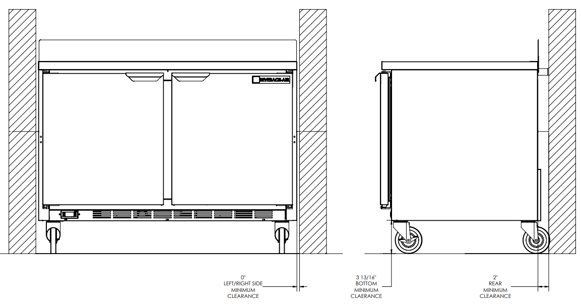 BEVERAGE AIR WTFR48AHC 48 Inches Worktop Two Door Freezer Refrigerator - CLEARANCE AND PLACEMENT