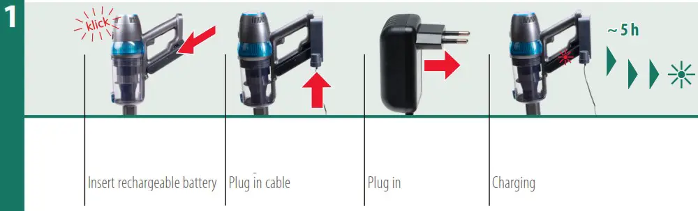 Trisa T9670 Upright Vacuum Cleaner - Charge battery