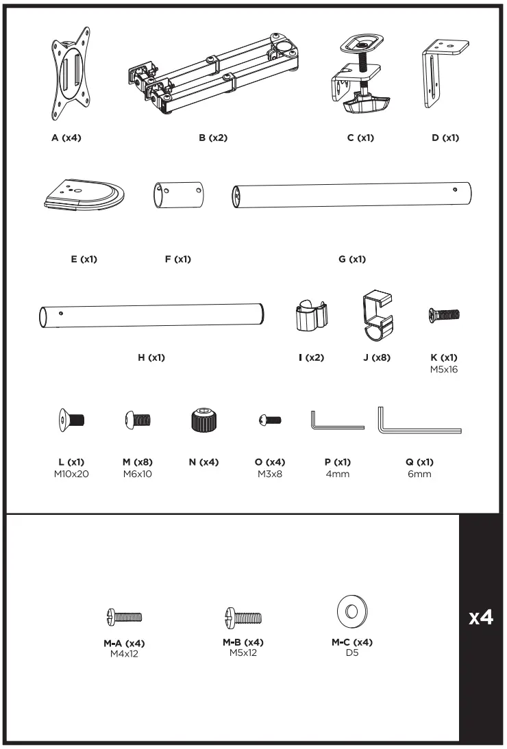 equip 650159 17 32 Articulating Quad Monitor Desk Mount Bracket - 1