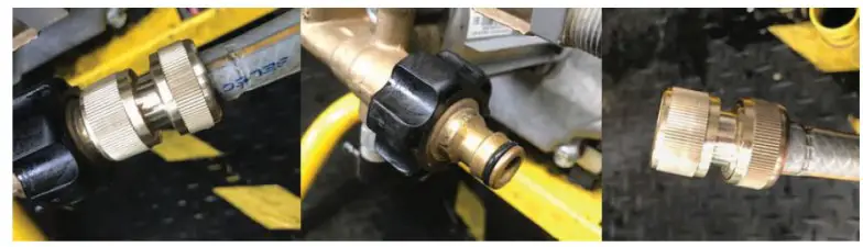 Connect up male hose adapter Supplied to pump