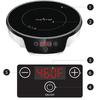 Nutrichef Portable Single Burner Induction Cooktop - Parts Identifcation