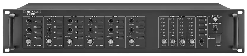 MONACOR PA-4000PTT 6 Channel PA Mixer for 4 Zones -
