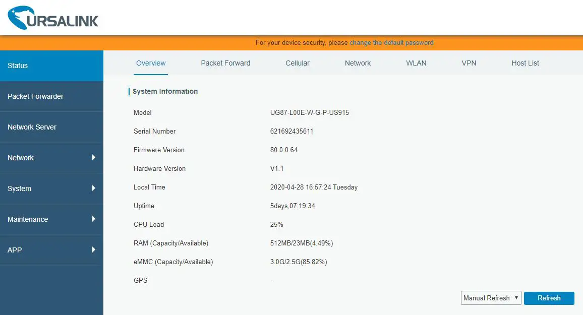 URSALINK LoRaWAN Gateway - After you log in the -