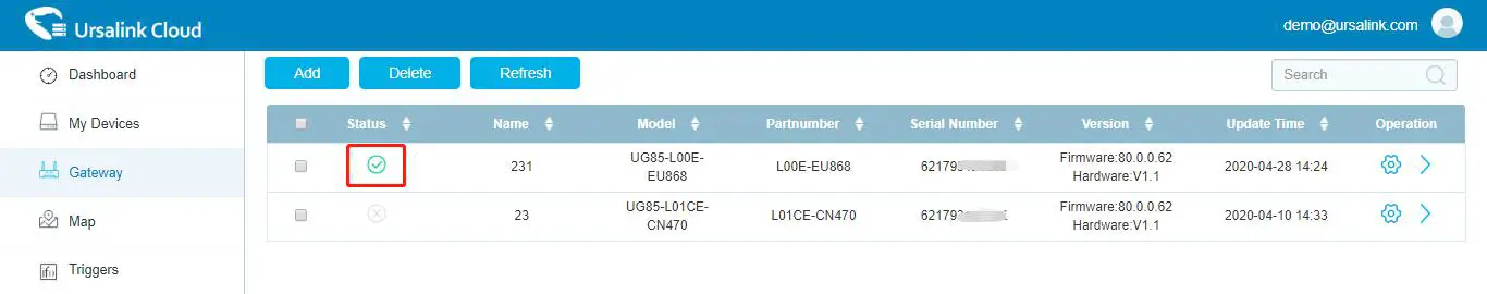 URSALINK LoRaWAN Gateway - gateway is online on Ursalink Cloud