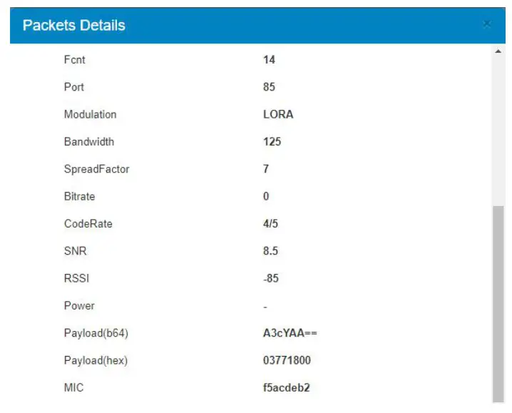 URSALINK LoRaWAN Gateway - to check the properties and payload contents of packet