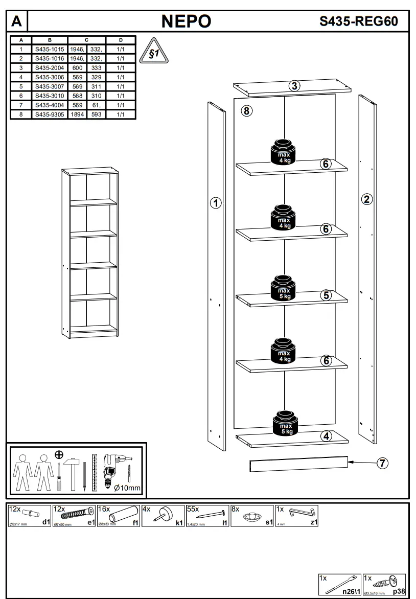 Plaisio Nepo Bookcase White 4 Shelves