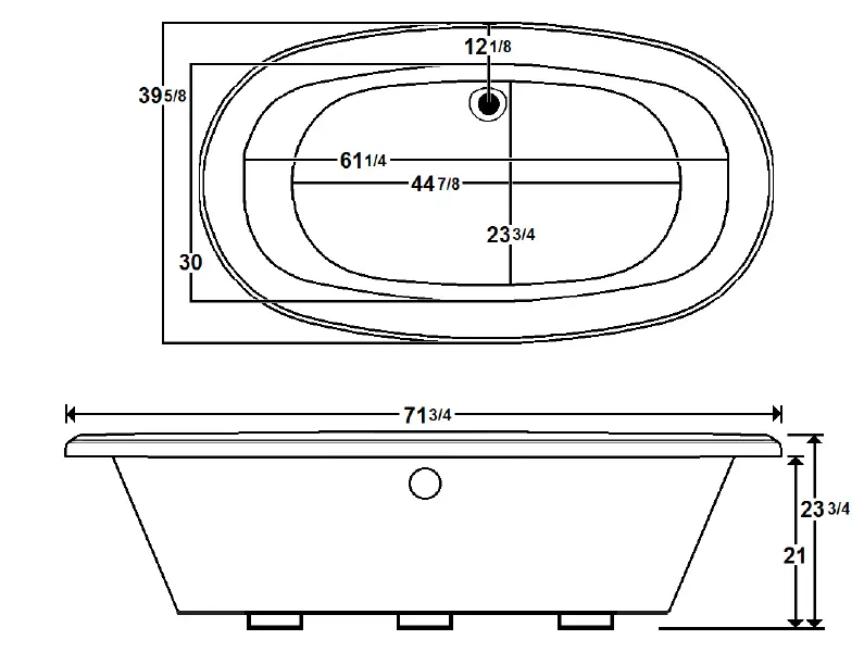 Laurel Mountain 7240OT064-OAKTON-72 X-40-Inch-Drop-In-Acrylic-Tub-FIG-1