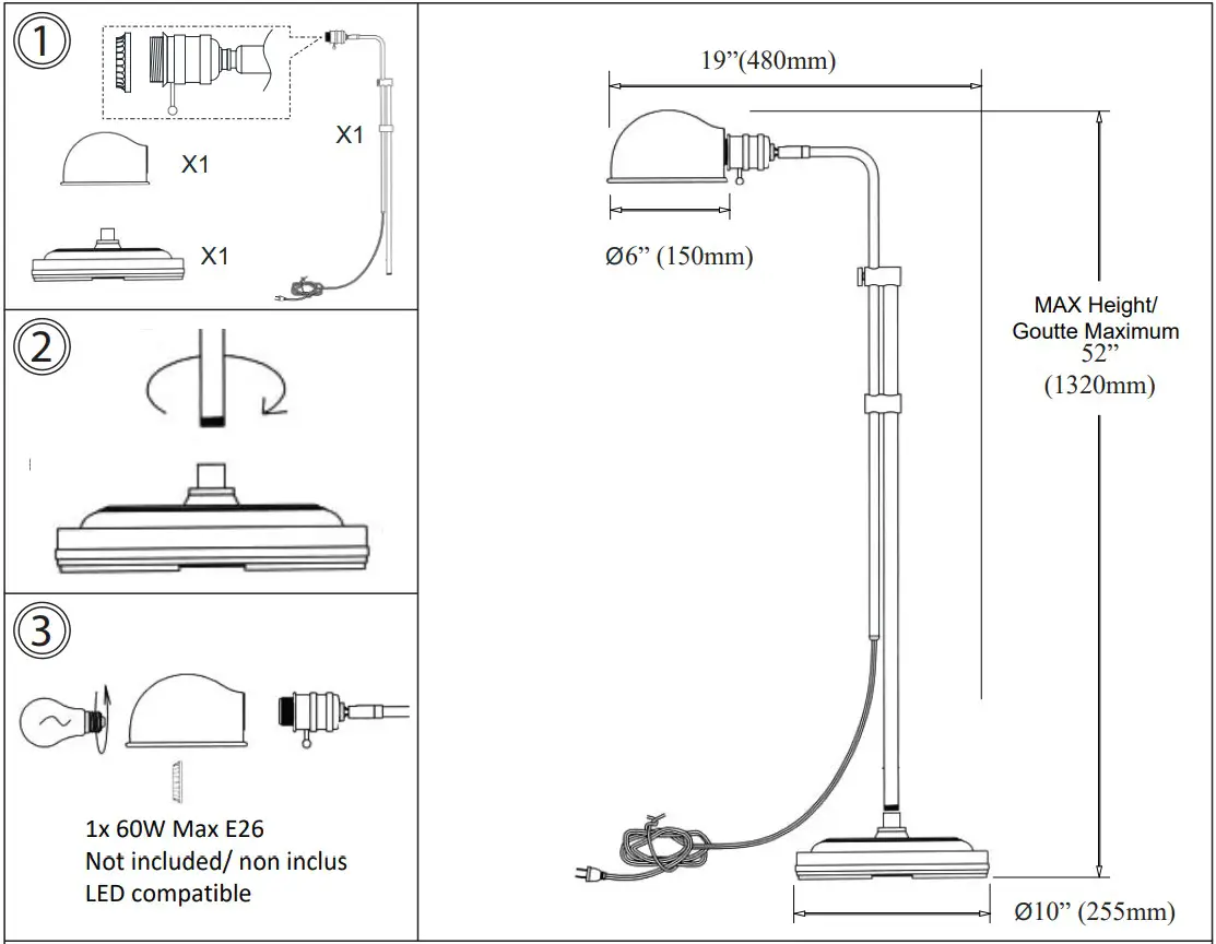 Dainolite DM1958F Floor Lamp Portable Light