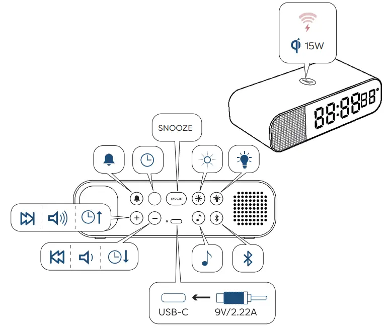 KREAFUNK aWAKE II Bluetooth Speaker and Qi Charger Alarm Clock-fig1