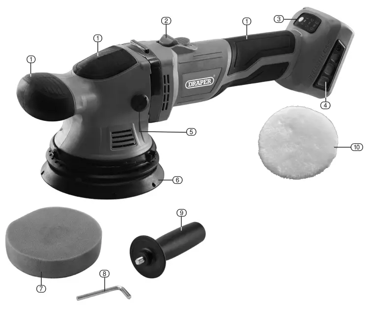 DRAPER 58318 20V Brushless 125mm Random Orbit Polisher - Fig