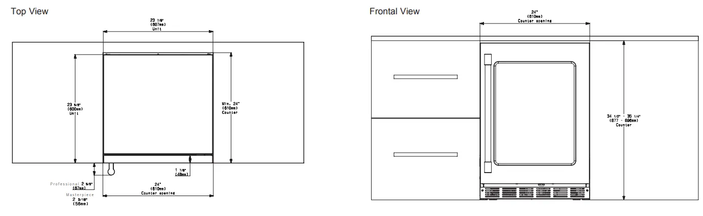 Thermador T24UR925RS Under Counter Glass Door Refrigerator - DIMENSIONS 2