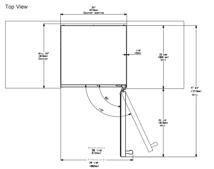 Thermador T24UR925RS Under Counter Glass Door Refrigerator - DIMENSIONS 4