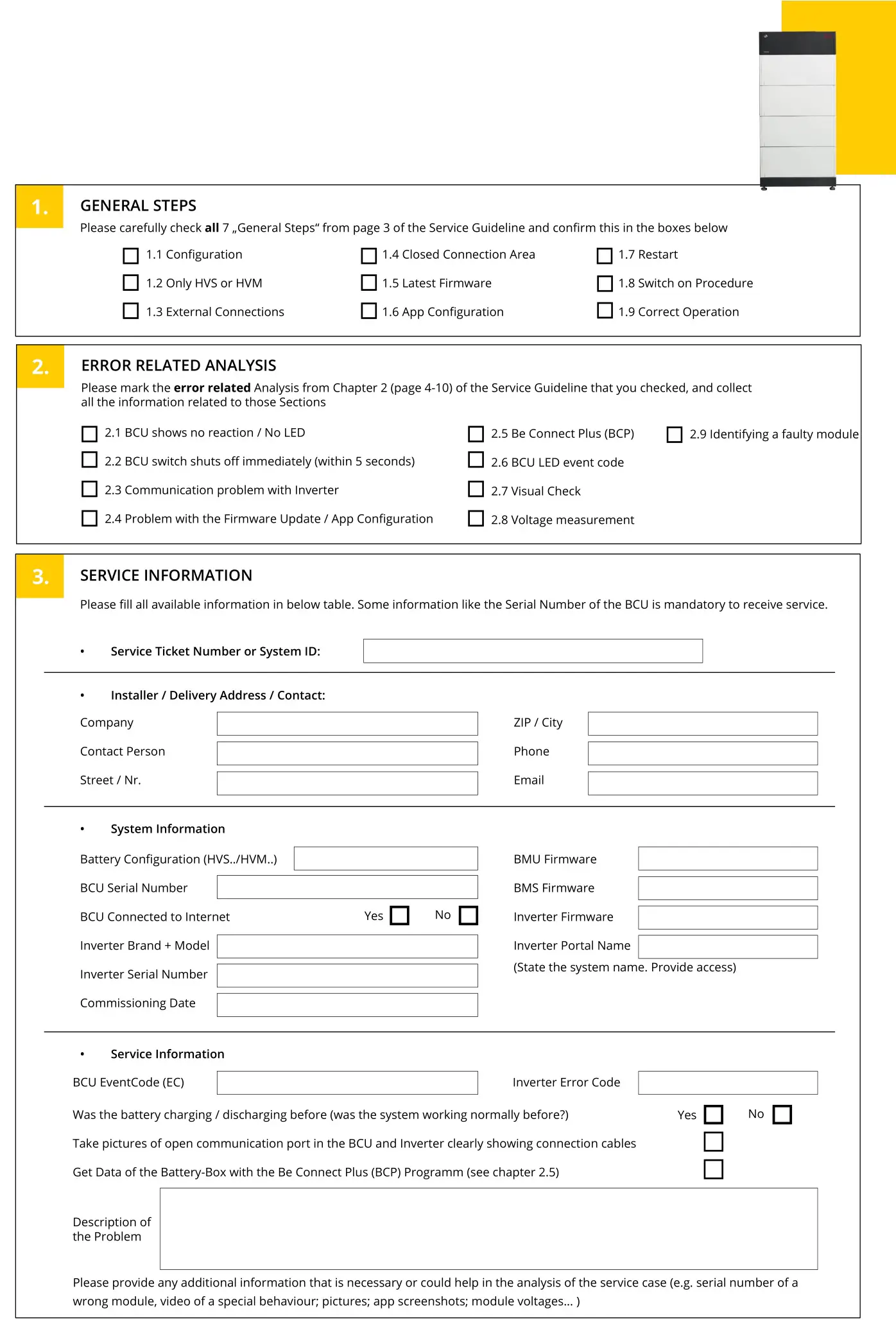 BYD HVS 5.1 B-Box Premium Battery Storage - BYD Battery-Box Premium HVS HVM Service Checklist - V1.4 EN