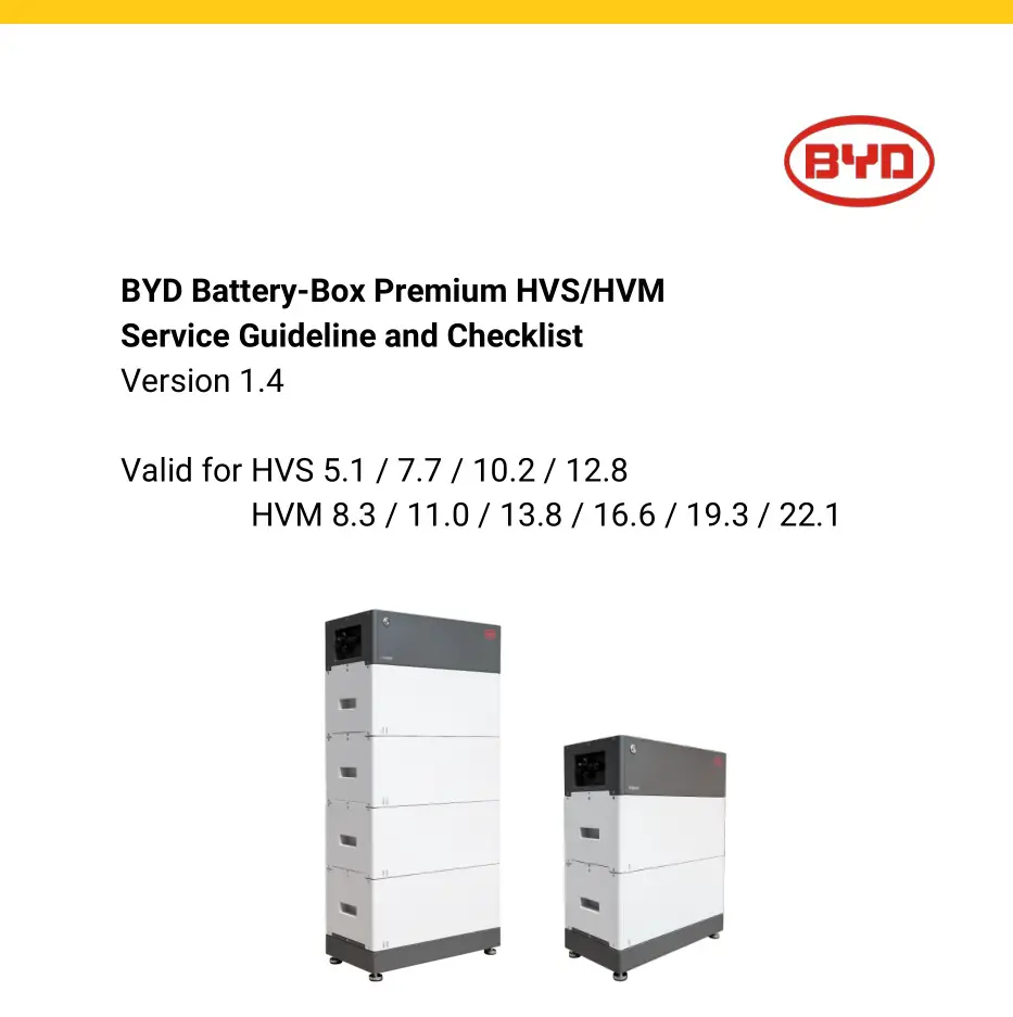 BYD HVS 5.1 B-Box Premium Battery Storage User Manual