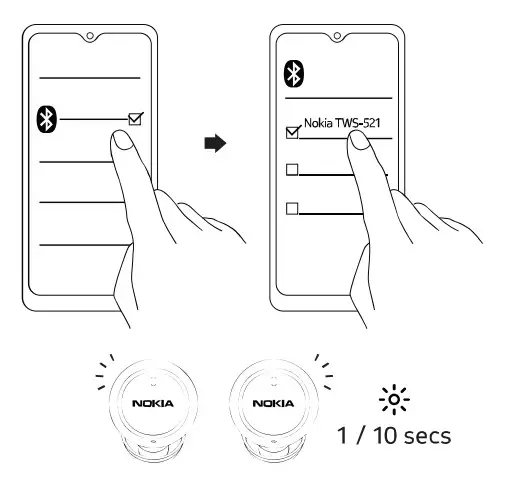 NOKIA TWS521 Micro Earbuds - Connecting