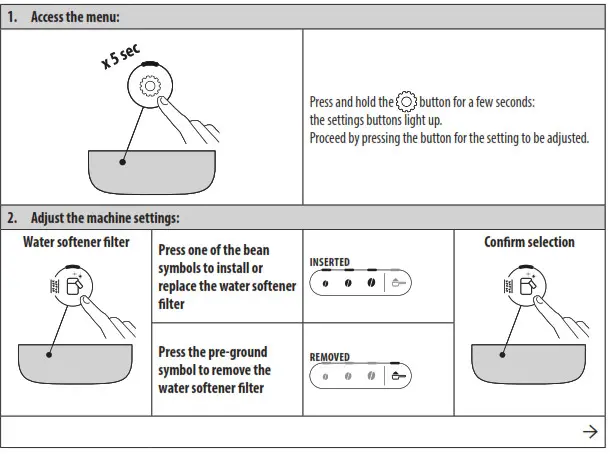 DeLonghi ECAM29X.6Y Cappuccino Machine- SETTINGS MENU 1
