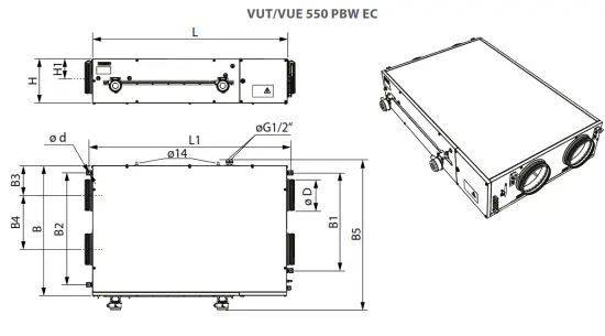 VENTS VUE 550 PBW EC Heat and Energy Recovery Air Handling Unit - exchanger