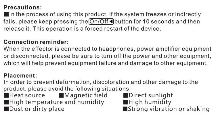 LEKATO PA-1 Multi-Effects Headphone Guitar Amplifier Owner's Manual - Precautions