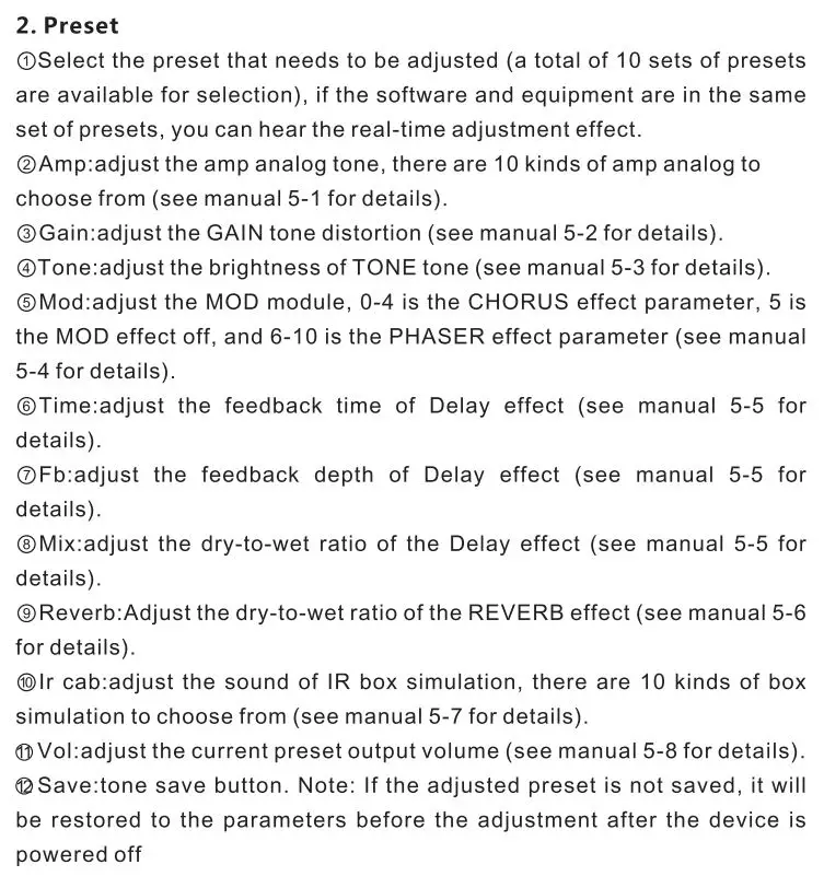 LEKATO PA-1 Multi-Effects Headphone Guitar Amplifier Owner's Manual - Preset