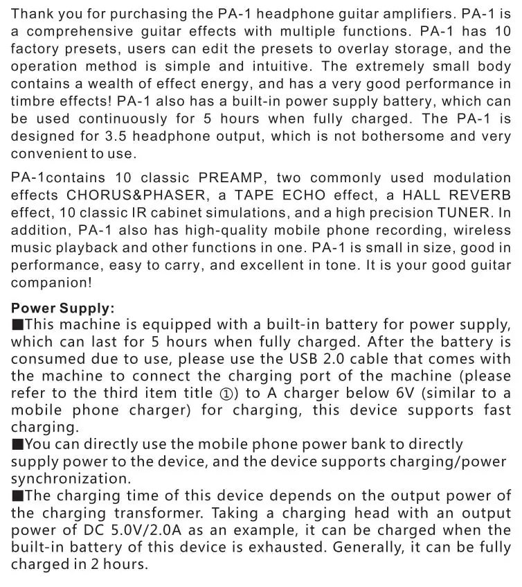 LEKATO PA-1 Multi-Effects Headphone Guitar Amplifier Owner's Manual - Thank You
