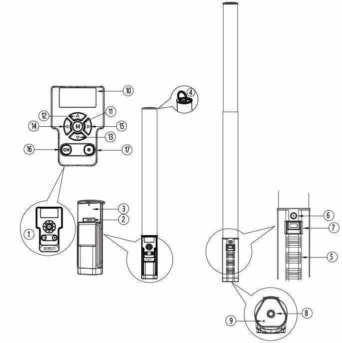 SIRUI Duken T60 Telescopic RGB LED Tube Light User Guide - Names of Parts