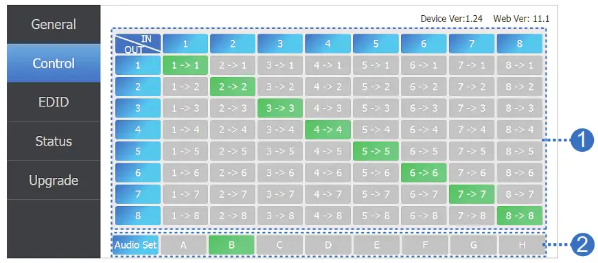 HDBaseT 8×8 Matrix Switcher--Control page
