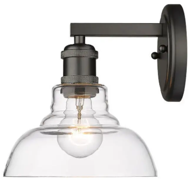 GOLDEN LIGHTING 0305-BA1 1-Light Matte Black Clear Glass Bath Vanity Light