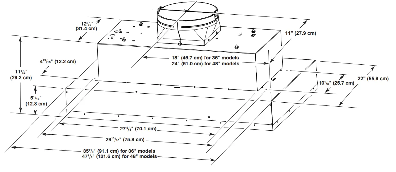 KitchenAid 36 Inch and 48 Inch Hood Liner -Product Dimensions