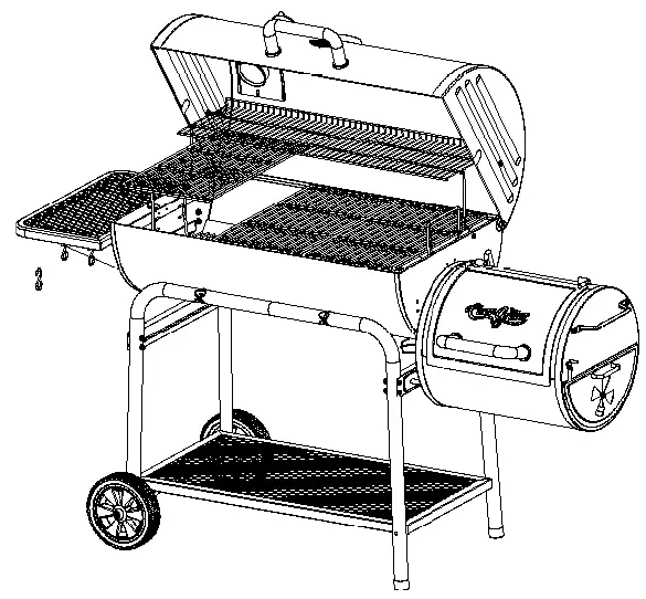 Step 16
Place Cooking Grates onto Grill Body then Install the Utensil Hooks underneath each Side Shelf at the front of the Grill.