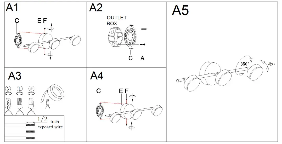 ZEVNI A04649 22 Inch 3 Light Matte Black and Gold LED Modern-Contemporary Vanity Light - fig 3
