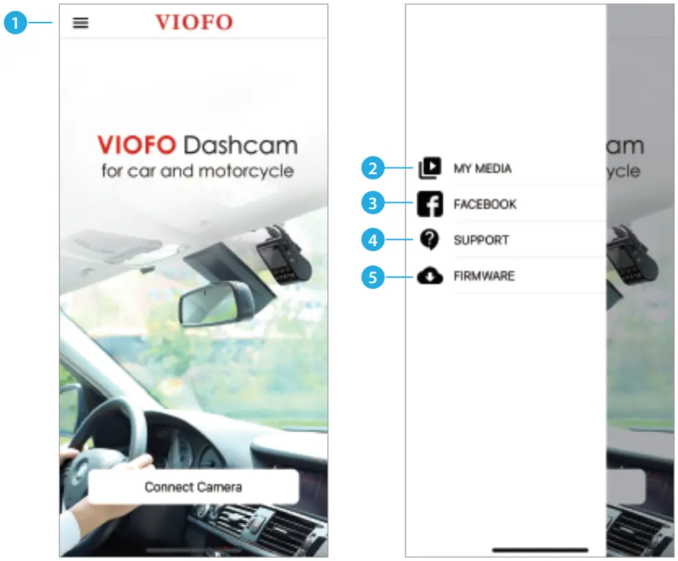 VIOFO A139 PRO 2CH First 4K HDR Front and Rear Dashcam - Connect camera 1